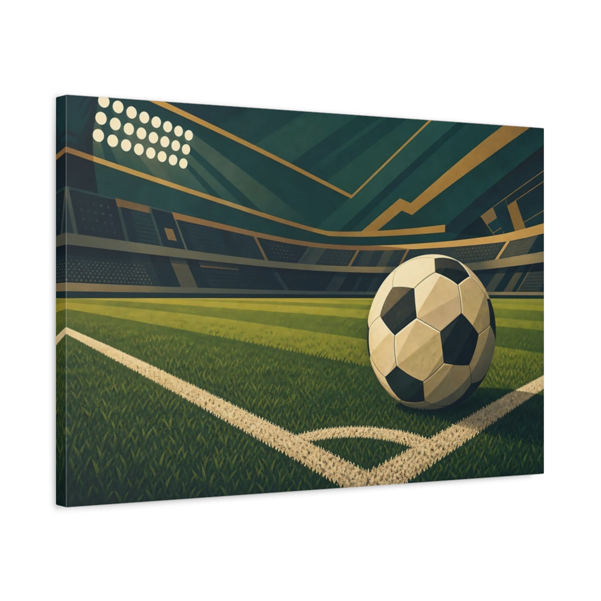 Side Mockup 2. Corner Kick Soccer Ball shown as canvas print