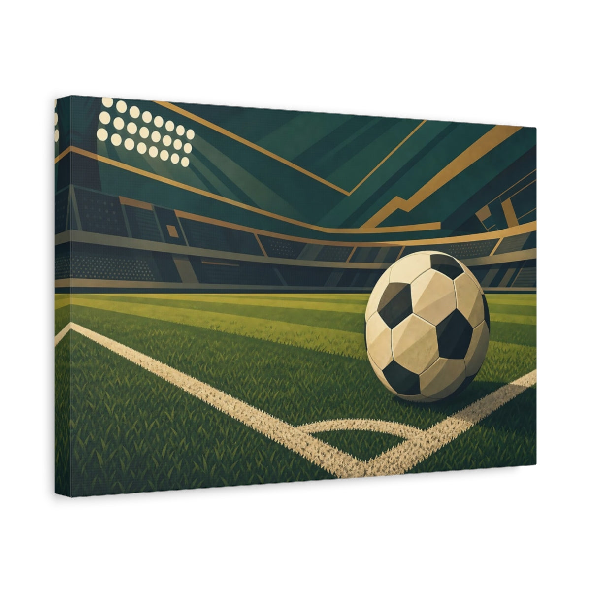 Side Mockup 4. Corner Kick Soccer Ball shown as canvas print