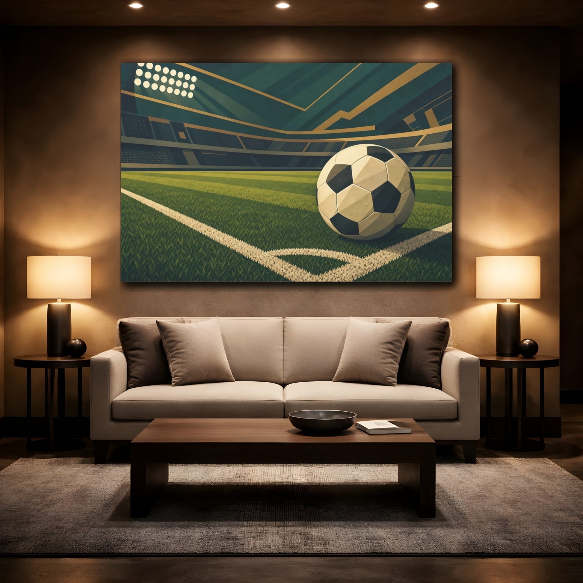Mockup 2. Corner Kick Soccer Ball shown as canvas print