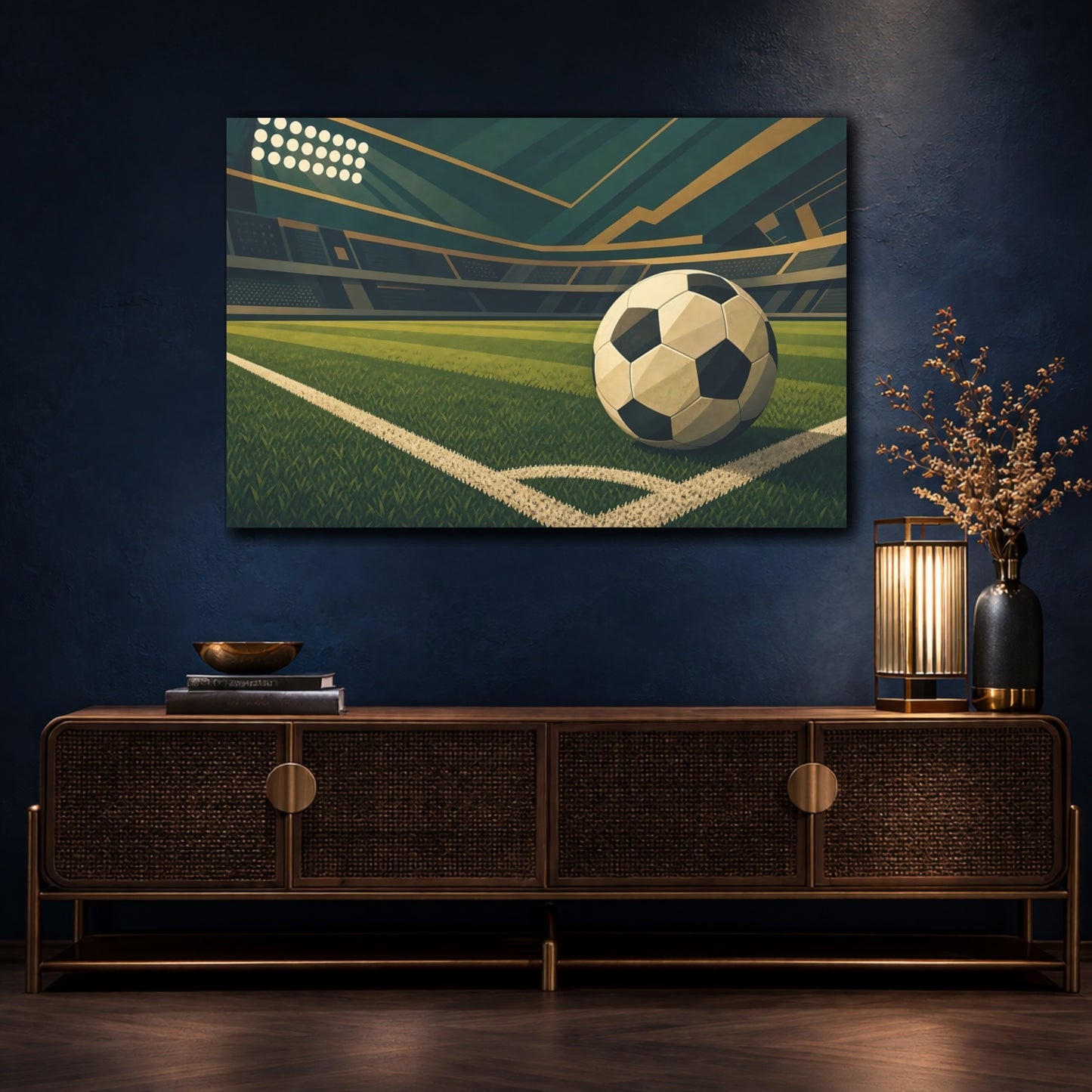 Mockup 4. Corner Kick Soccer Ball shown as canvas print