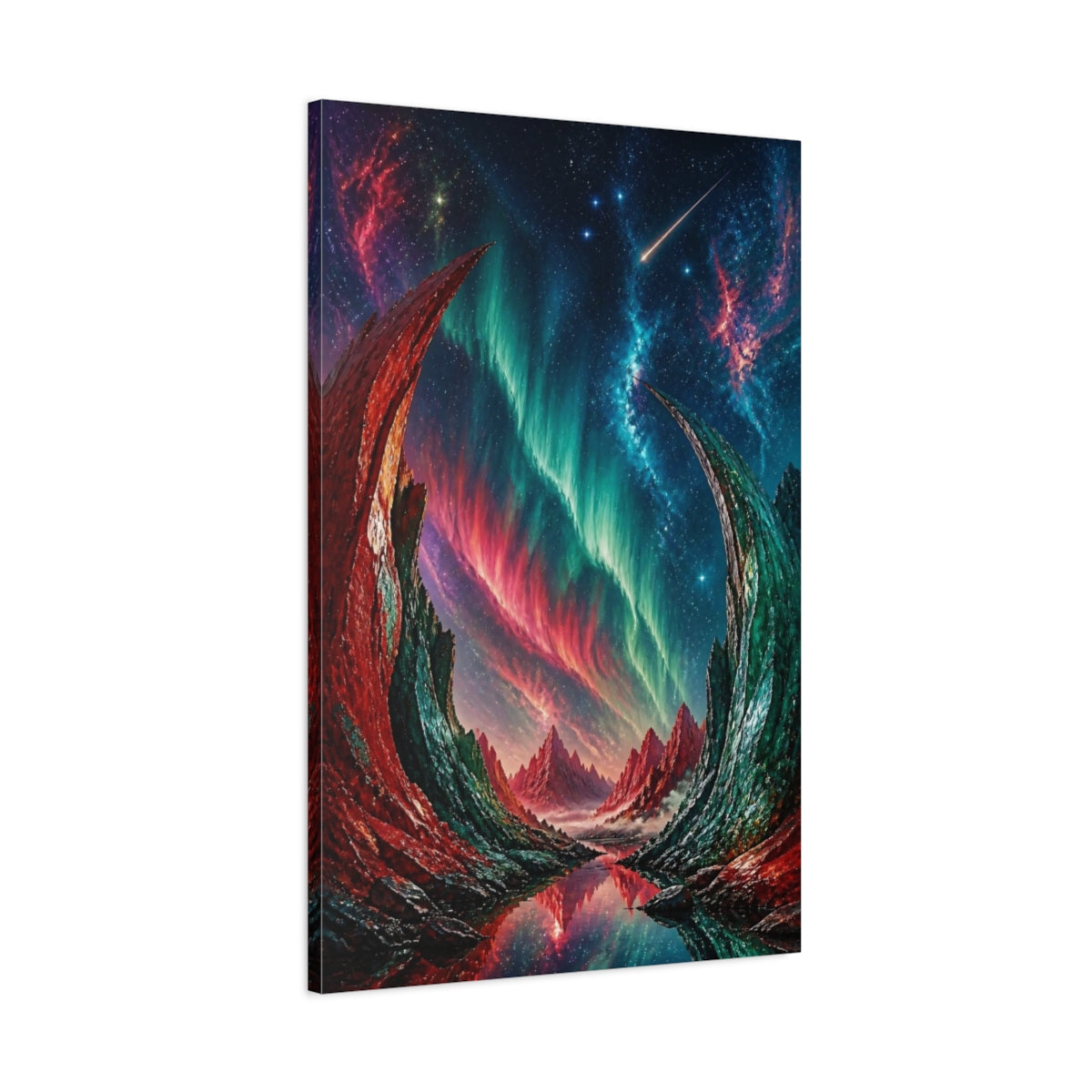 Main Mockup. Cosmic Aurora Mountains shown as canvas print