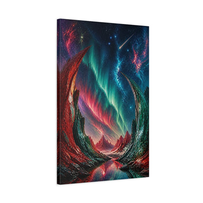 Side Mockup 2. Cosmic Aurora Mountains shown as canvas print