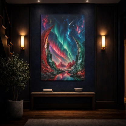 Mockup 4. Cosmic Aurora Mountains shown as canvas print