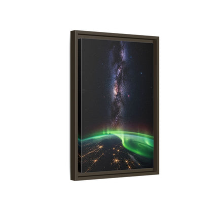 Side Mockup 5. Cosmic Aurora Over Earth shown as framed canvas print