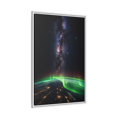 Side Mockup 9. Cosmic Aurora Over Earth shown as framed canvas print