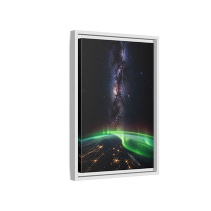 Side Mockup 4. Cosmic Aurora Over Earth shown as framed canvas print