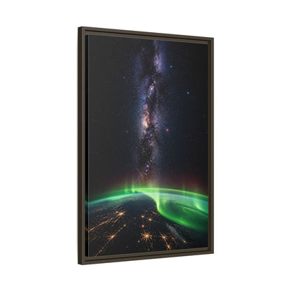 Side Mockup 11. Cosmic Aurora Over Earth shown as framed canvas print