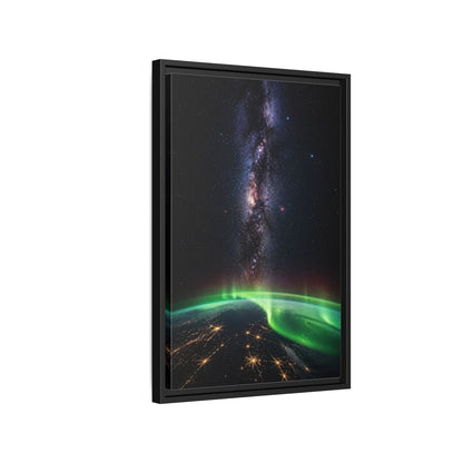 Side Mockup 3. Cosmic Aurora Over Earth shown as framed canvas print