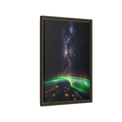 Side Mockup 2. Cosmic Aurora Over Earth shown as framed canvas print