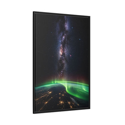 Side Mockup 12. Cosmic Aurora Over Earth shown as framed canvas print