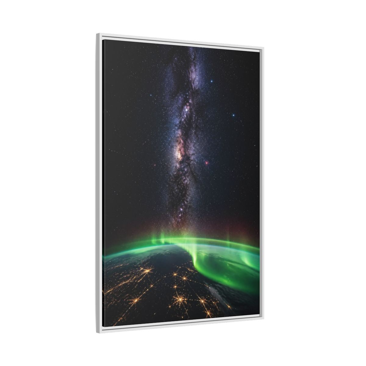 Side Mockup 7. Cosmic Aurora Over Earth shown as framed canvas print