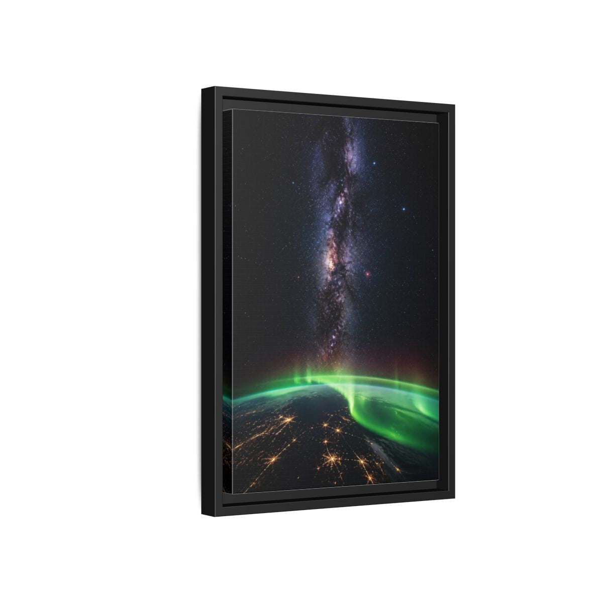 Side Mockup 6. Cosmic Aurora Over Earth shown as framed canvas print