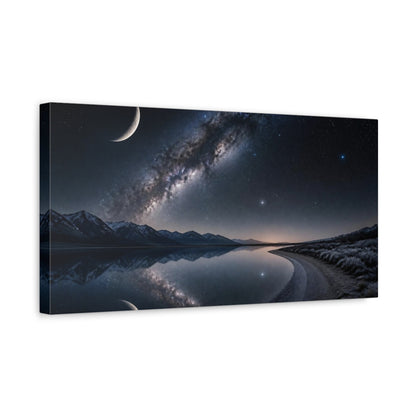 Side Mockup 3. Cosmic Crescent Moon Reflection shown as canvas print