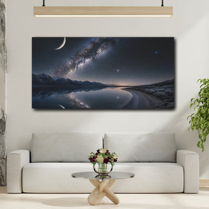 Mockup 2. Cosmic Crescent Moon Reflection shown as canvas print