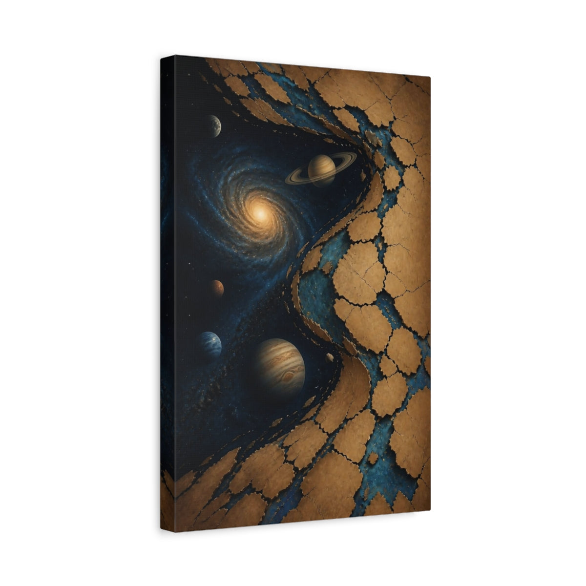 Side Mockup 4. Cosmic Ringed Planets shown as canvas print