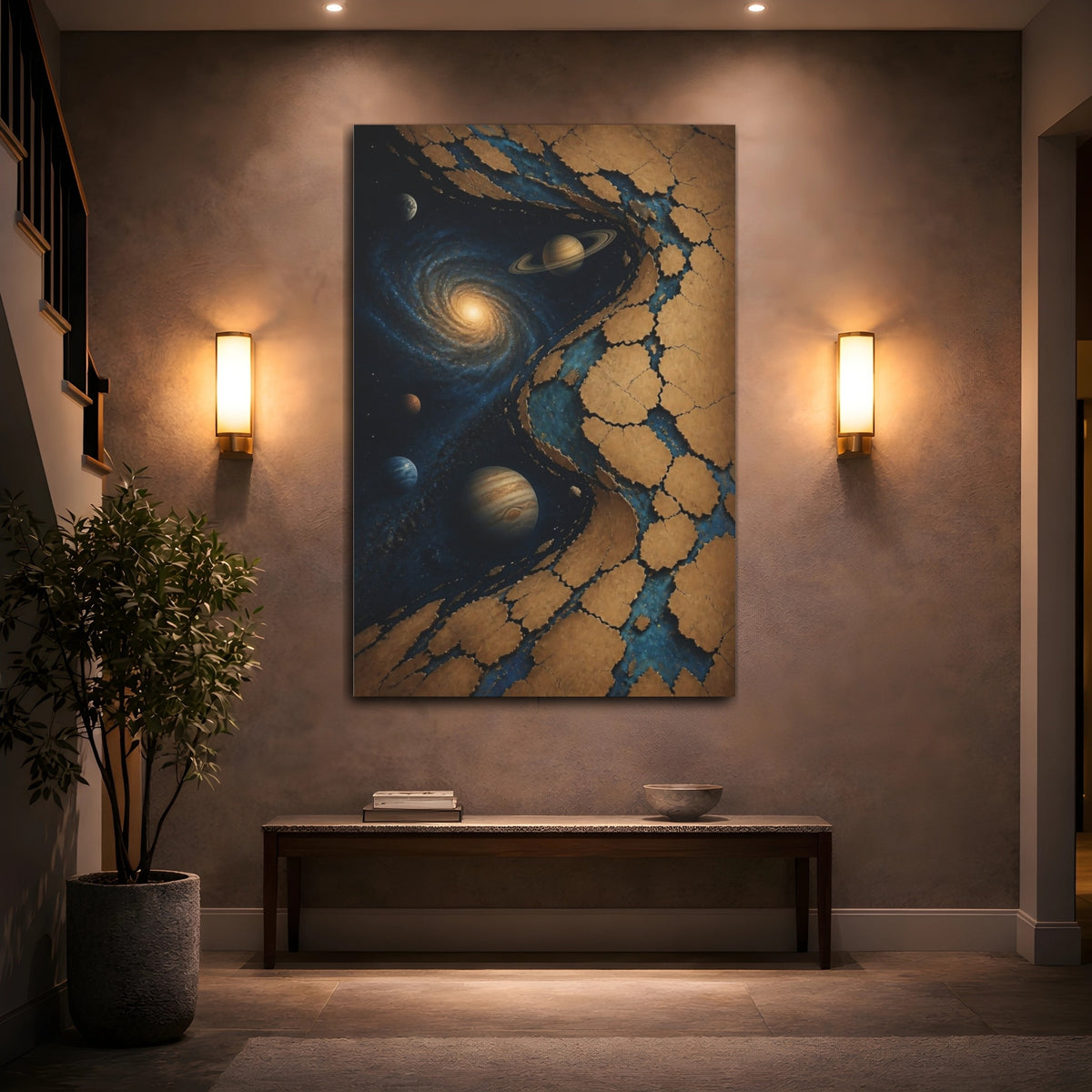 Mockup 2. Cosmic Ringed Planets shown as canvas print