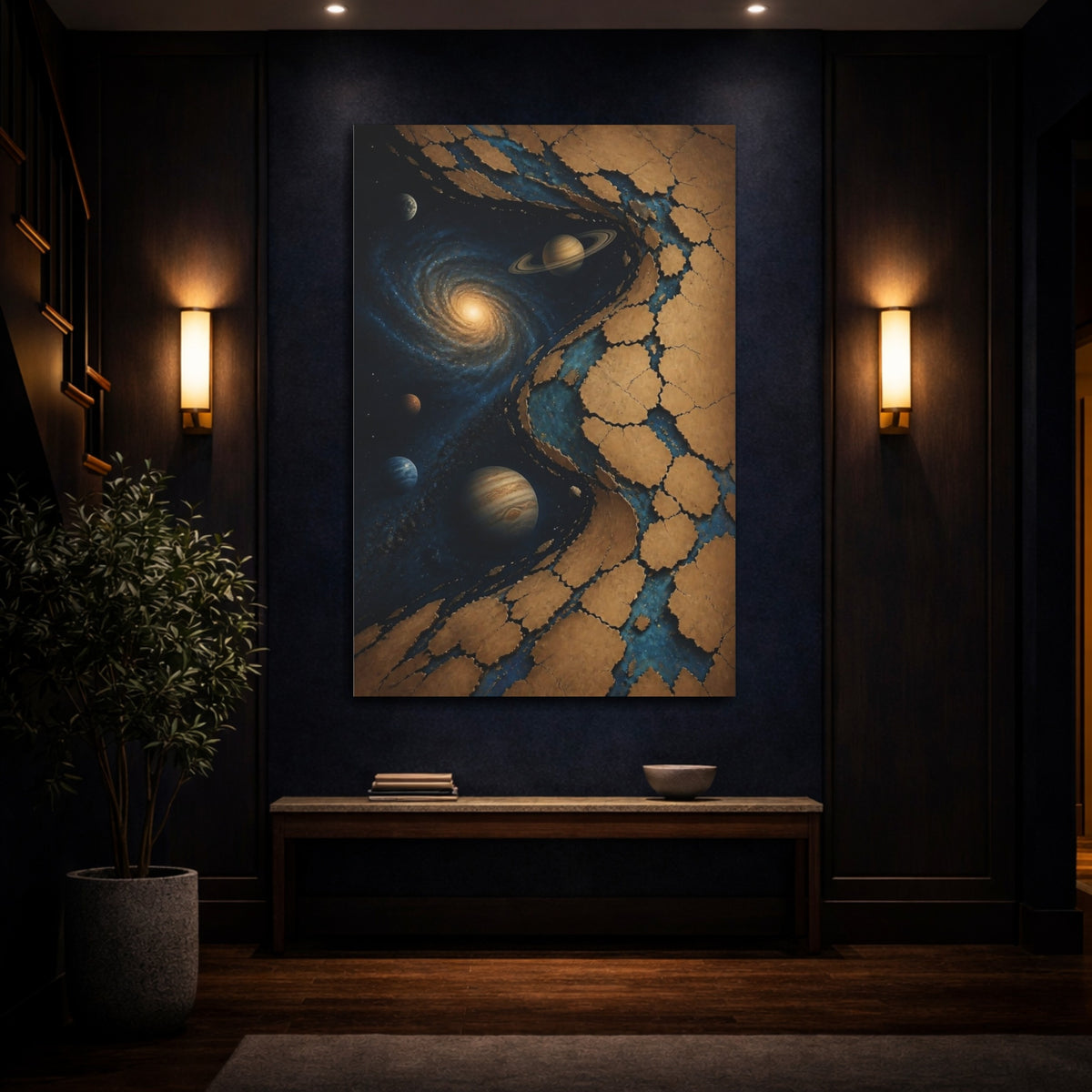 Mockup 4. Cosmic Ringed Planets shown as canvas print