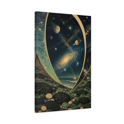 Side Mockup 2. Cosmic Seascape With Planets shown as canvas print