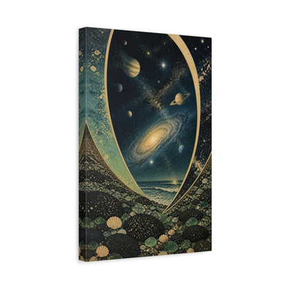Side Mockup 4. Cosmic Seascape With Planets shown as canvas print