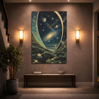 Mockup 2. Cosmic Seascape With Planets shown as canvas print