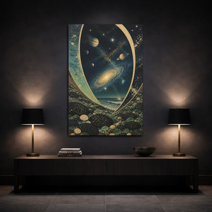 Mockup 3. Cosmic Seascape With Planets shown as canvas print