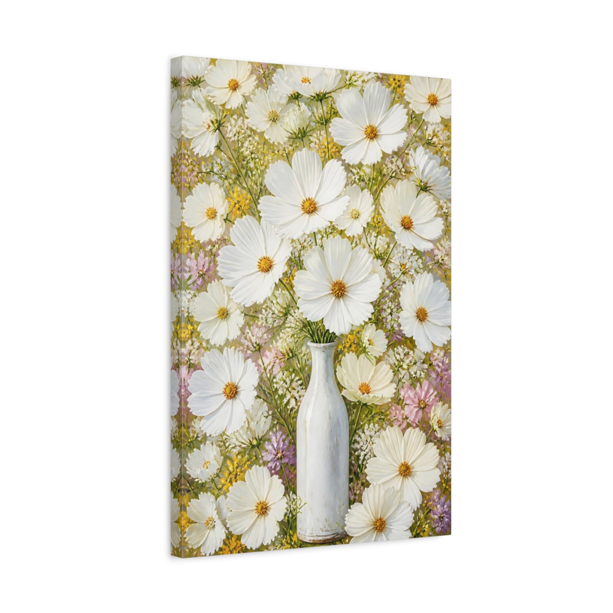 Side Mockup 3. Cosmos Floral Bouquet shown as canvas print