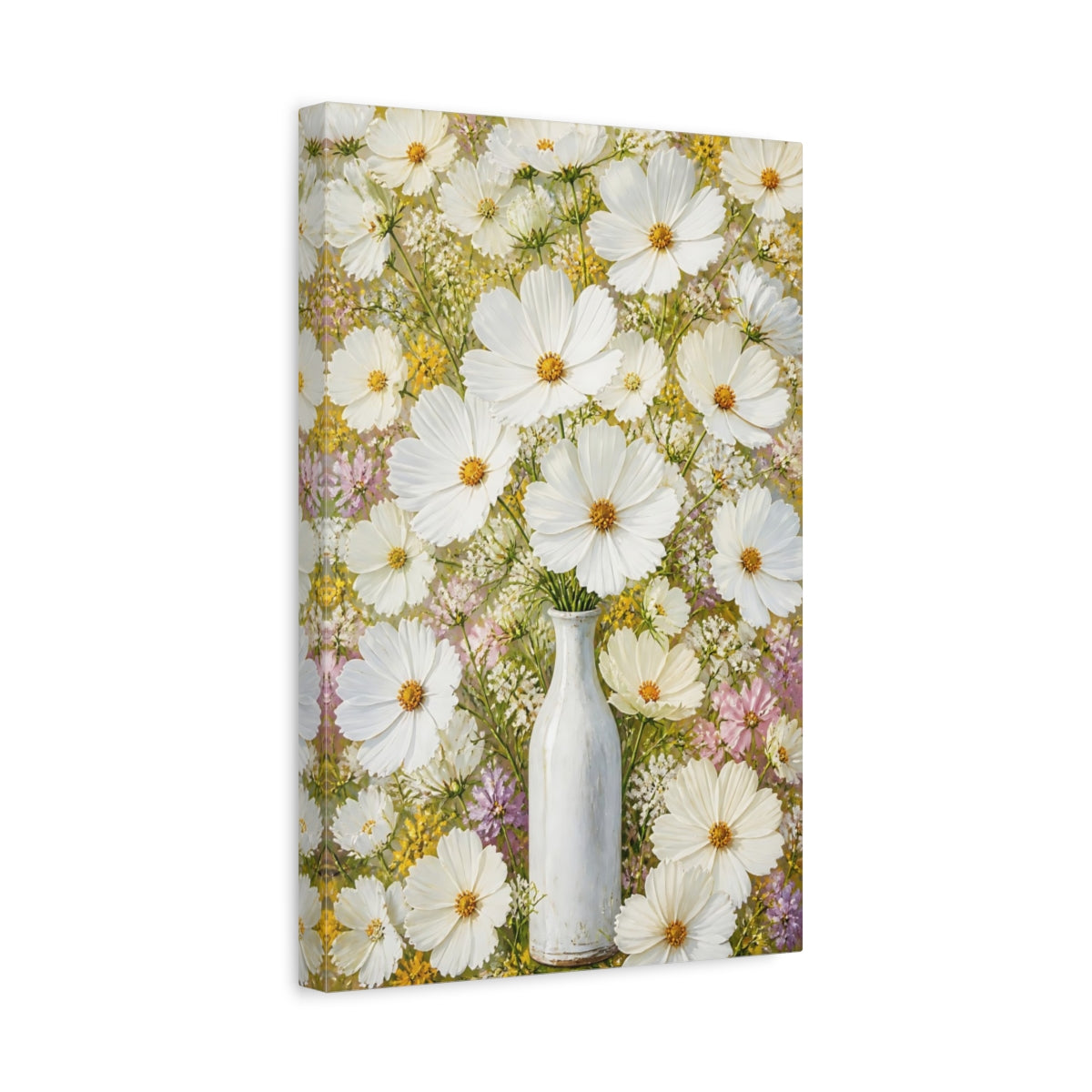 Side Mockup 4. Cosmos Floral Bouquet shown as canvas print