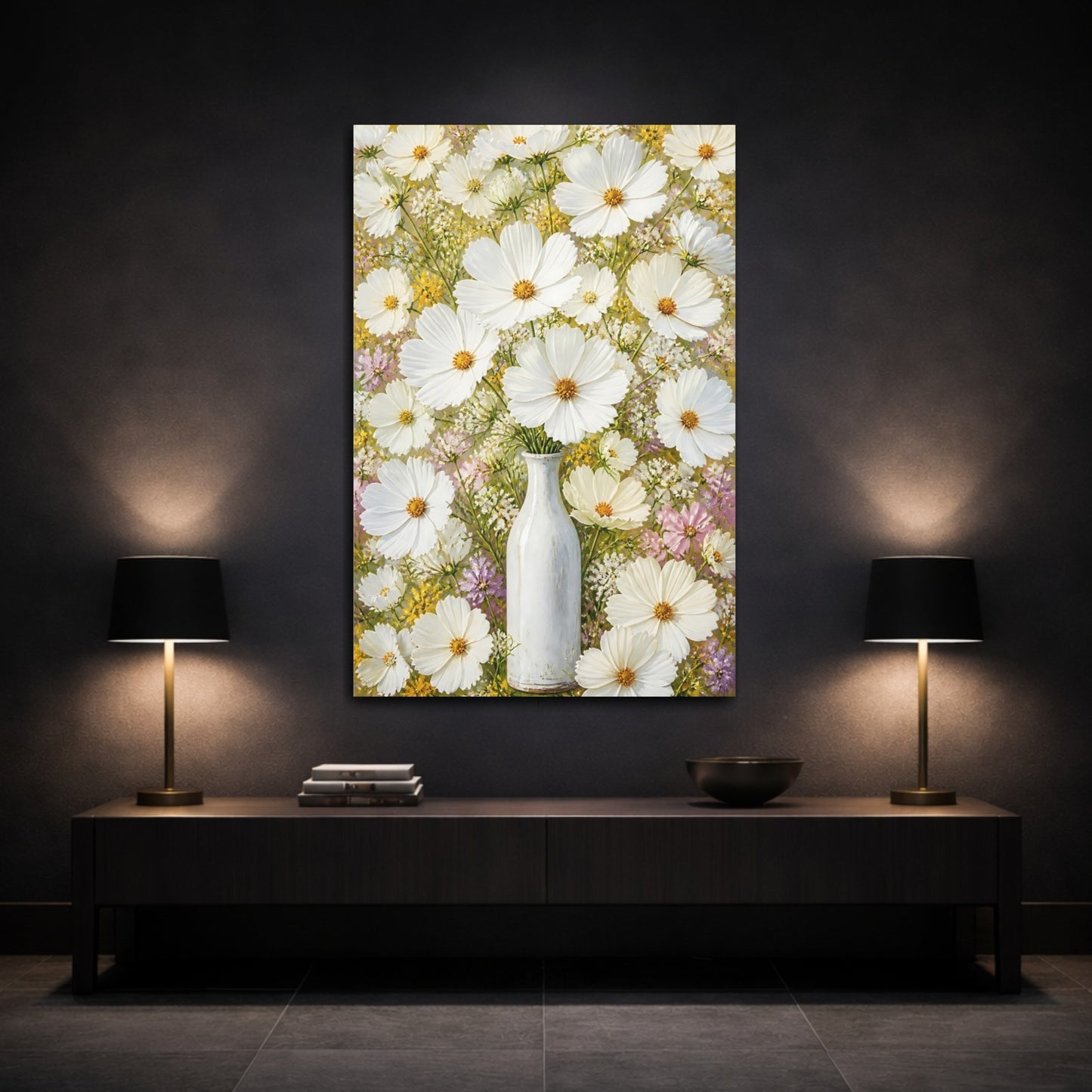 Mockup 3. Cosmos Floral Bouquet shown as canvas print