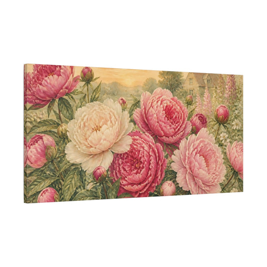 Main Mockup. Cottage Garden Peonies shown as canvas print