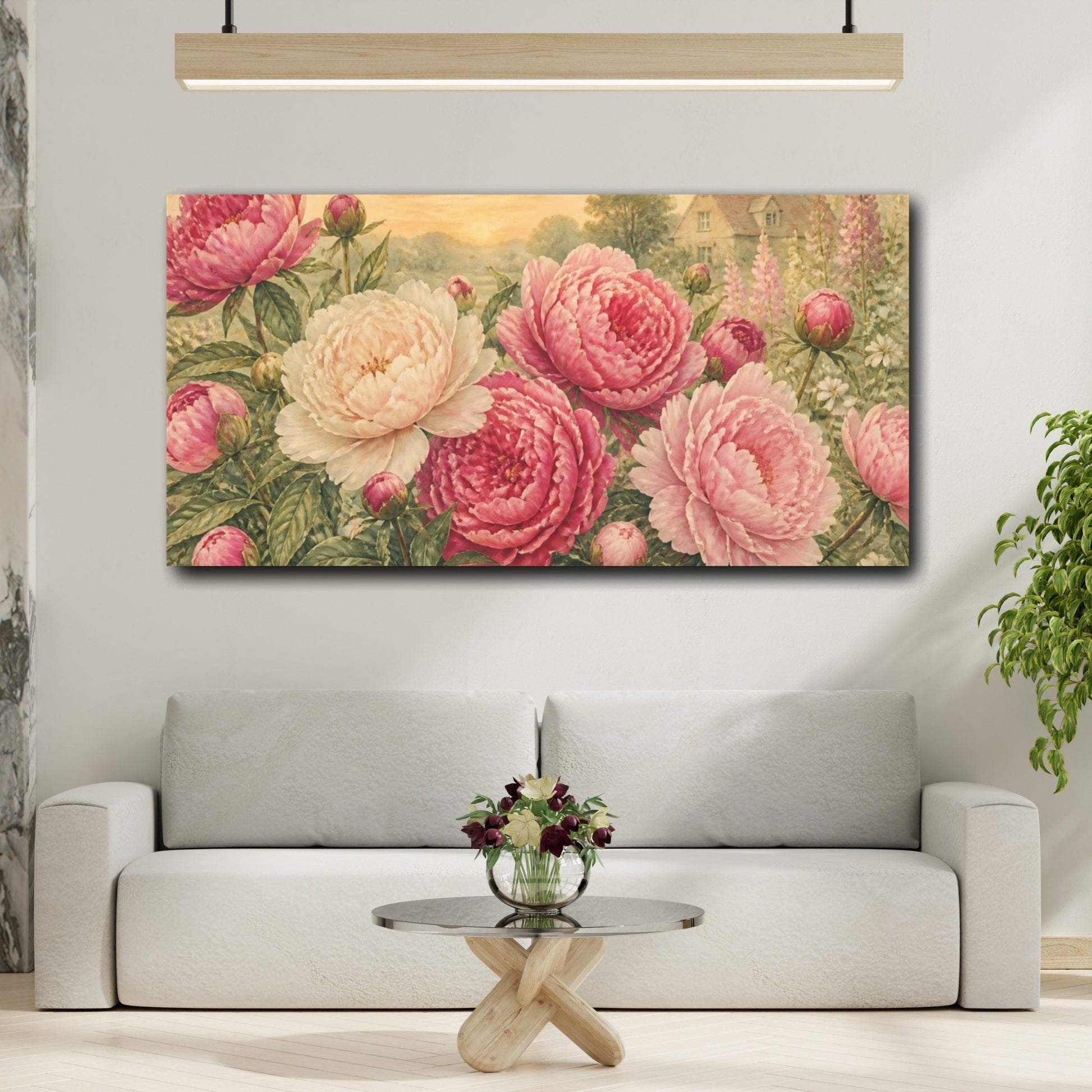 Mockup 2. Cottage Garden Peonies shown as canvas print