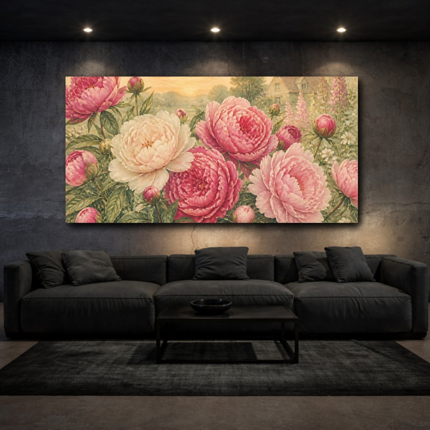 Mockup 3. Cottage Garden Peonies shown as canvas print