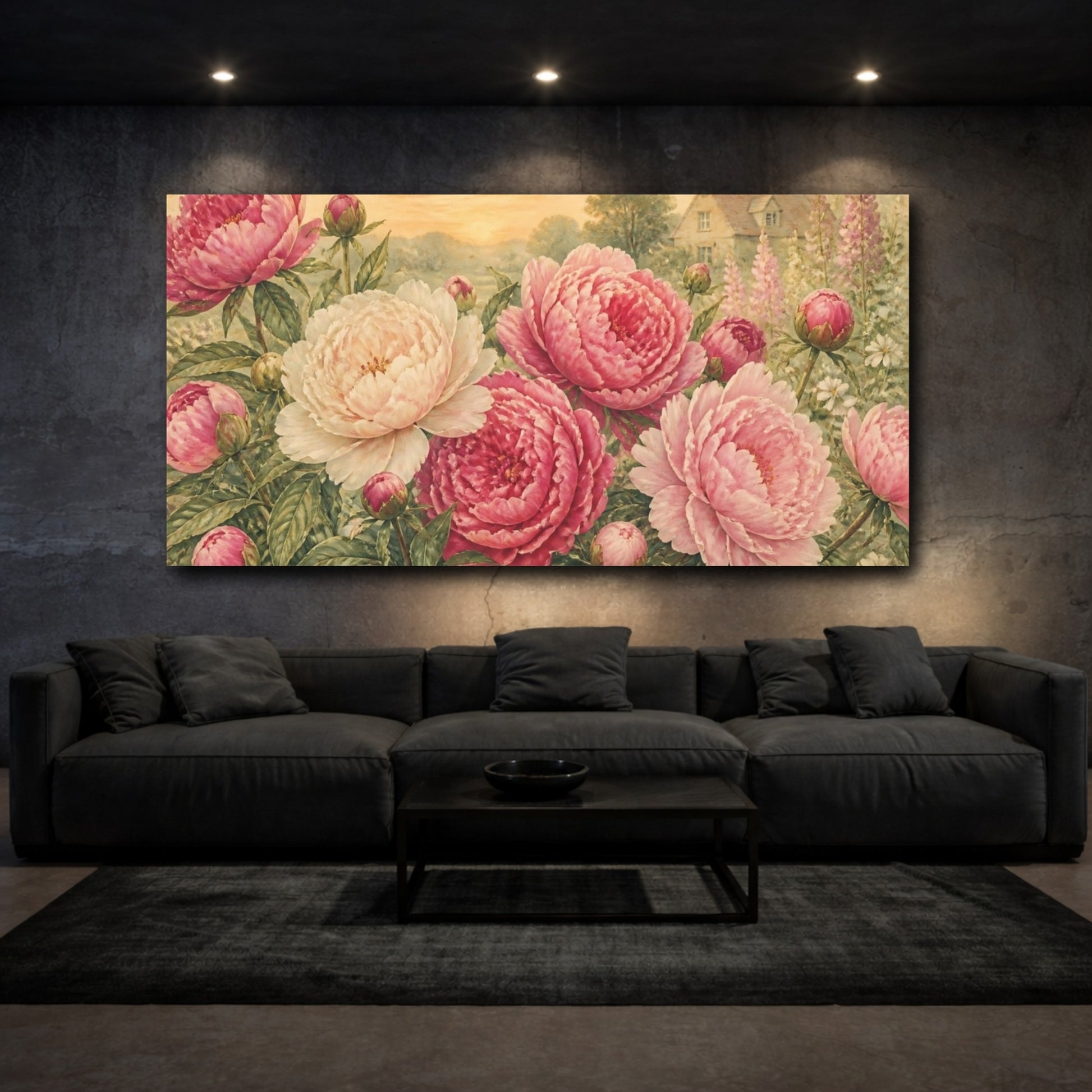 Mockup 3. Cottage Garden Peonies shown as canvas print
