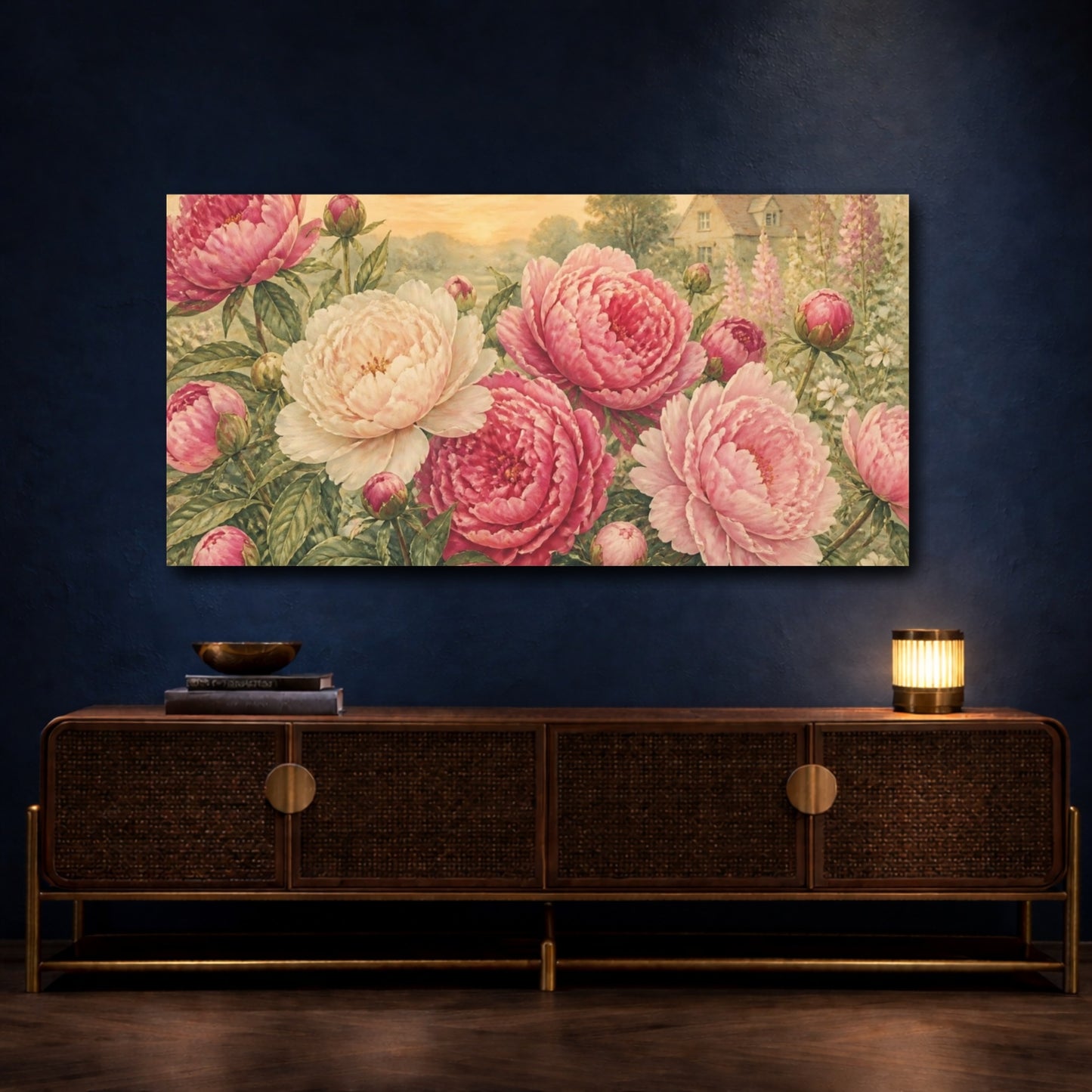 Mockup 4. Cottage Garden Peonies shown as canvas print