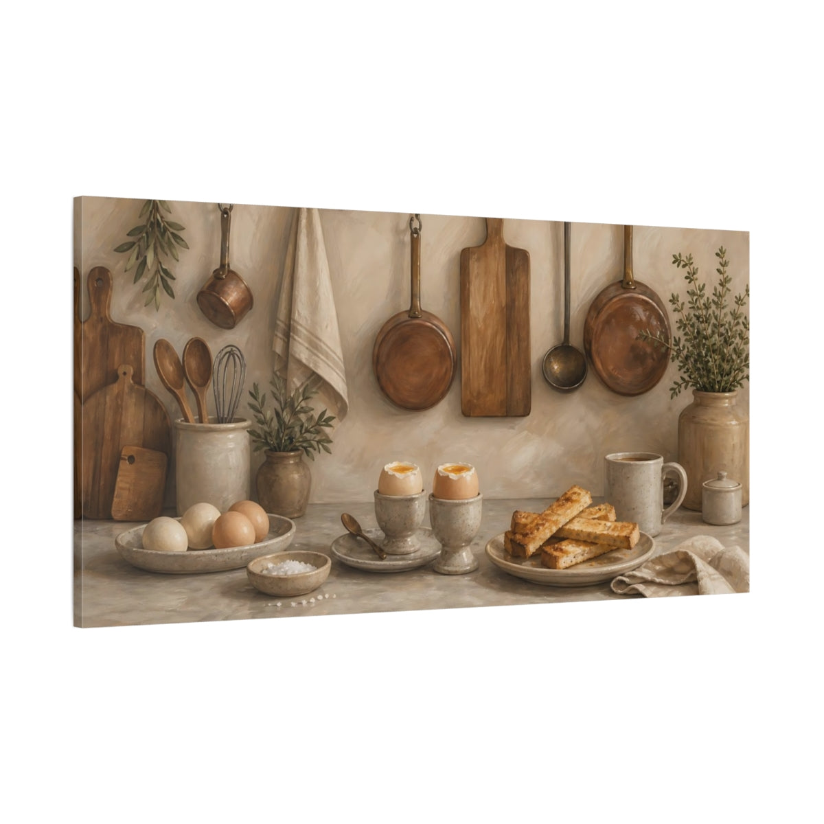 Side Mockup 2. Country Kitchen Breakfast shown as canvas print