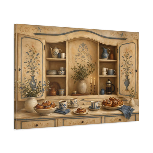 Main Mockup. Country Kitchen Tea Time shown as canvas print