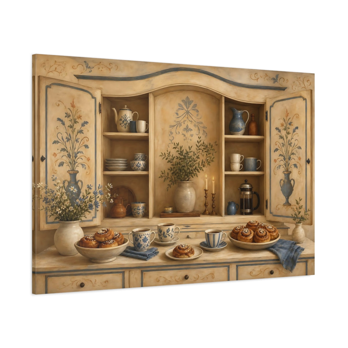 Side Mockup 1. Country Kitchen Tea Time shown as canvas print