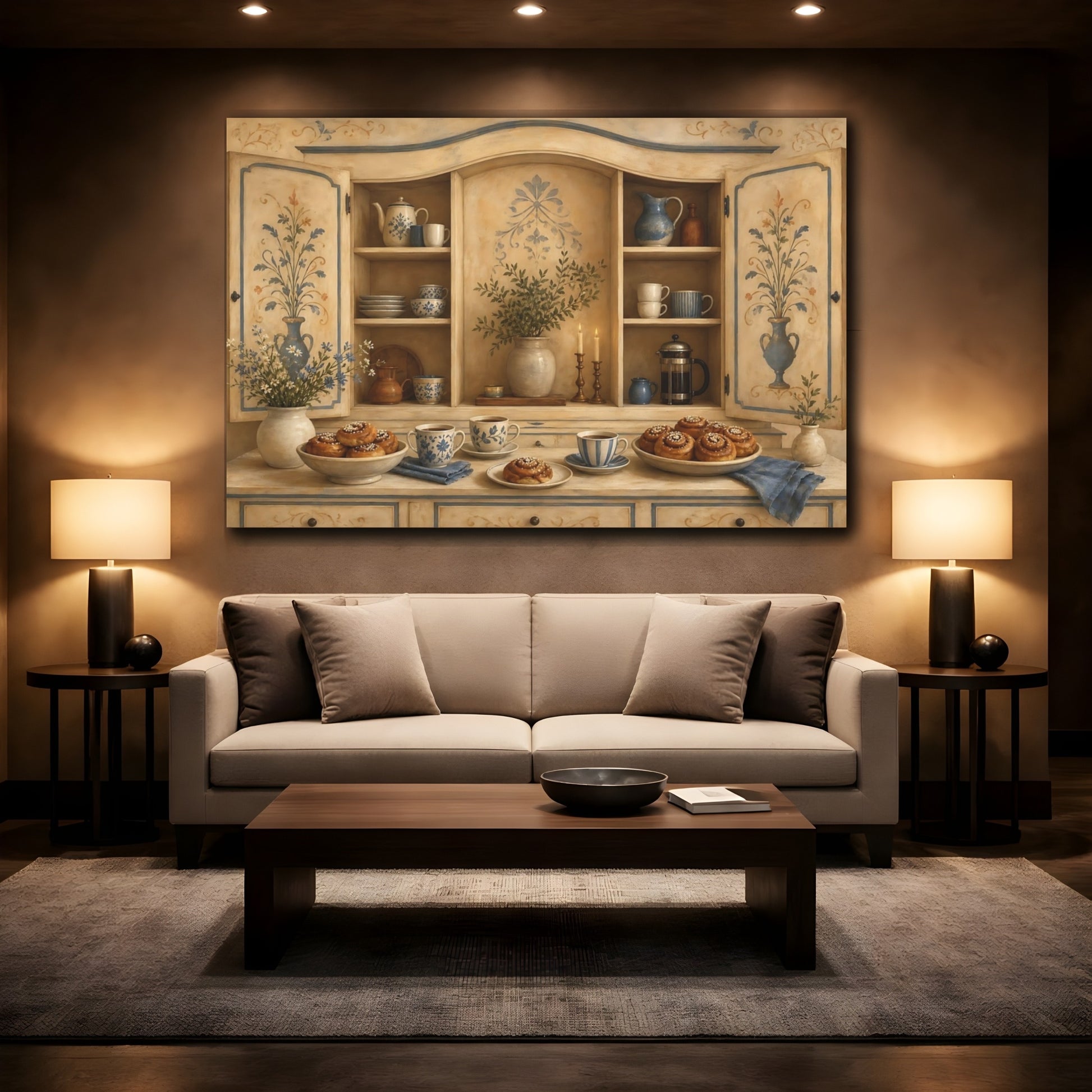 Mockup 2. Country Kitchen Tea Time shown as canvas print