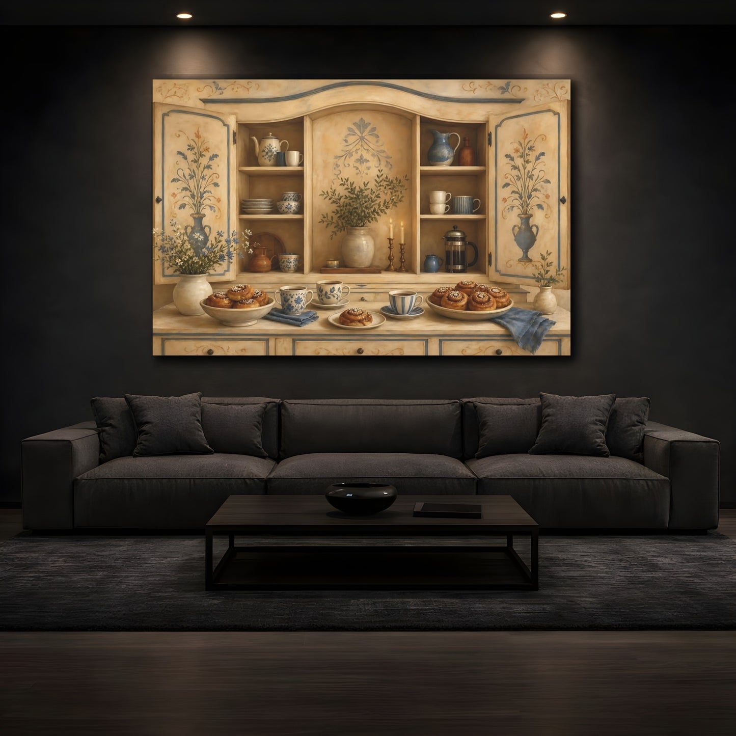 Mockup 3. Country Kitchen Tea Time shown as canvas print