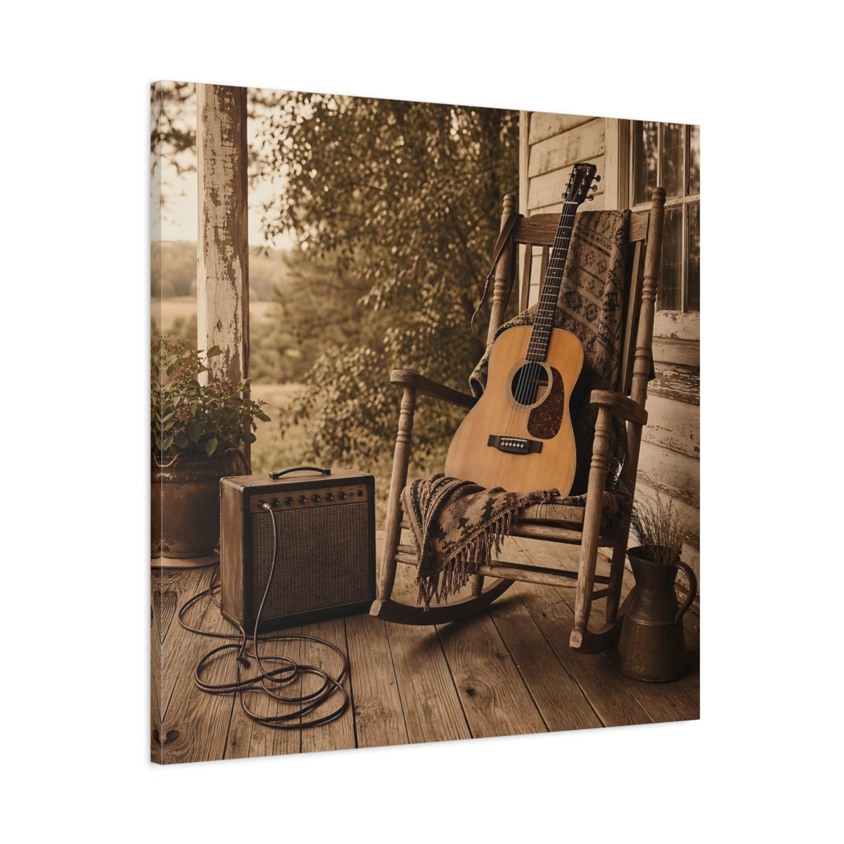 Main Mockup. Country Porch Guitar shown as canvas print