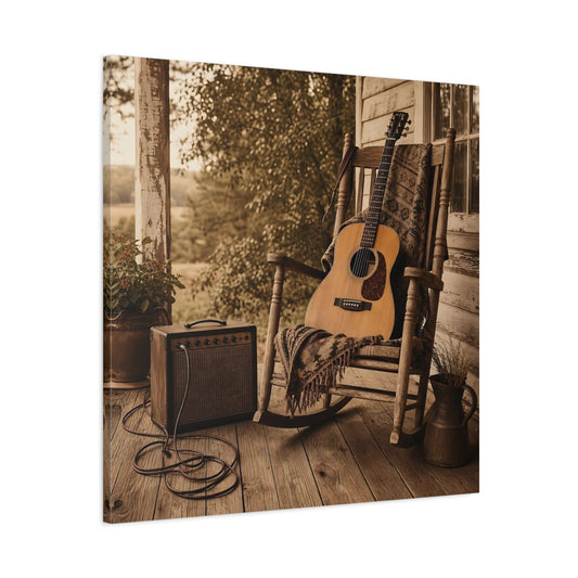 Main Mockup. Country Porch Guitar shown as canvas print