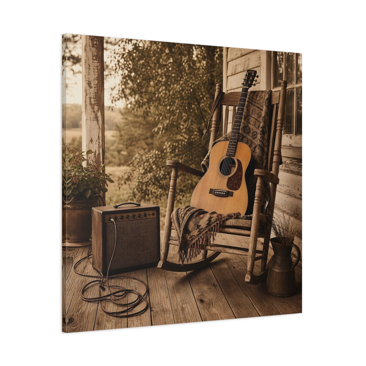 Side Mockup 1. Country Porch Guitar shown as canvas print
