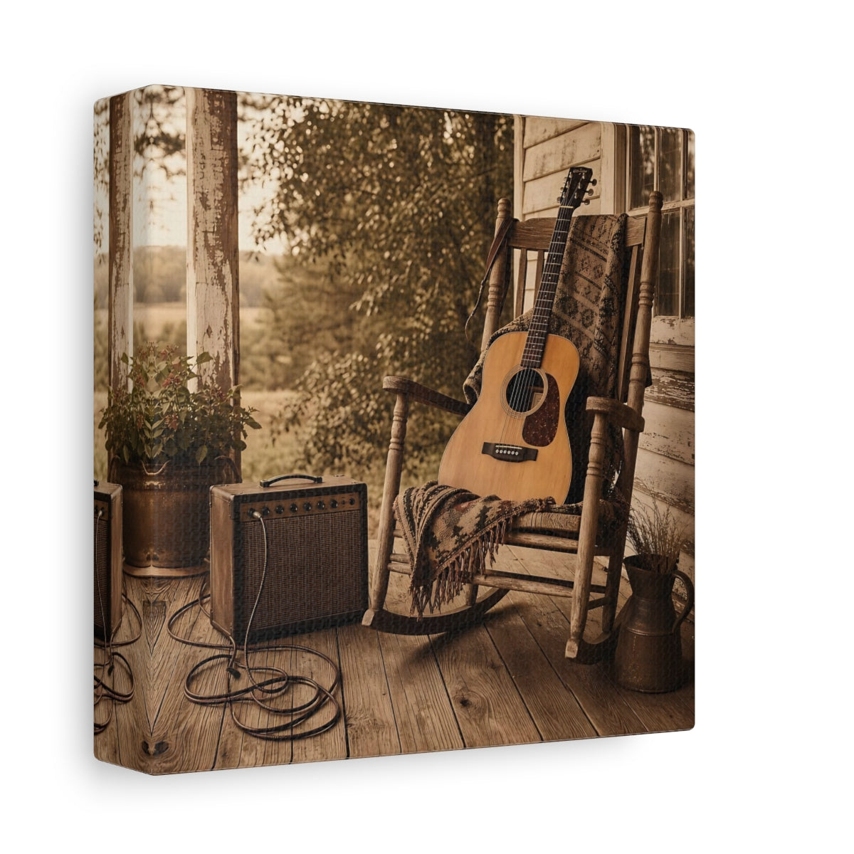 Side Mockup 2. Country Porch Guitar shown as canvas print