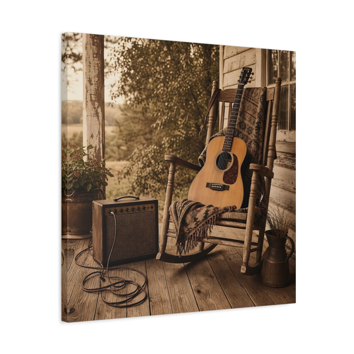Side Mockup 4. Country Porch Guitar shown as canvas print