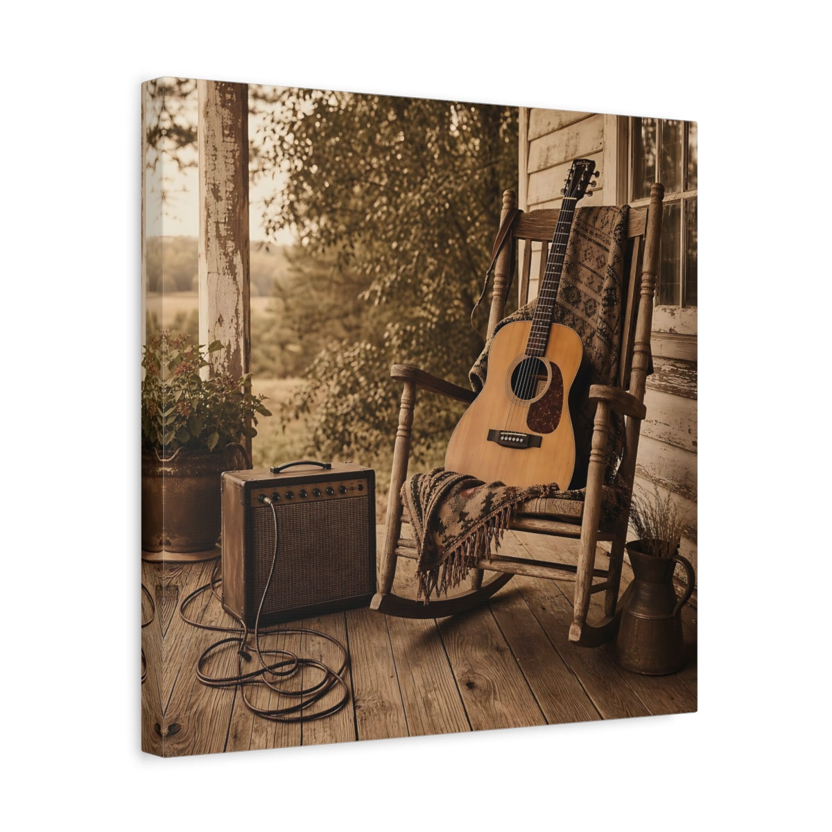 Side Mockup 6. Country Porch Guitar shown as canvas print