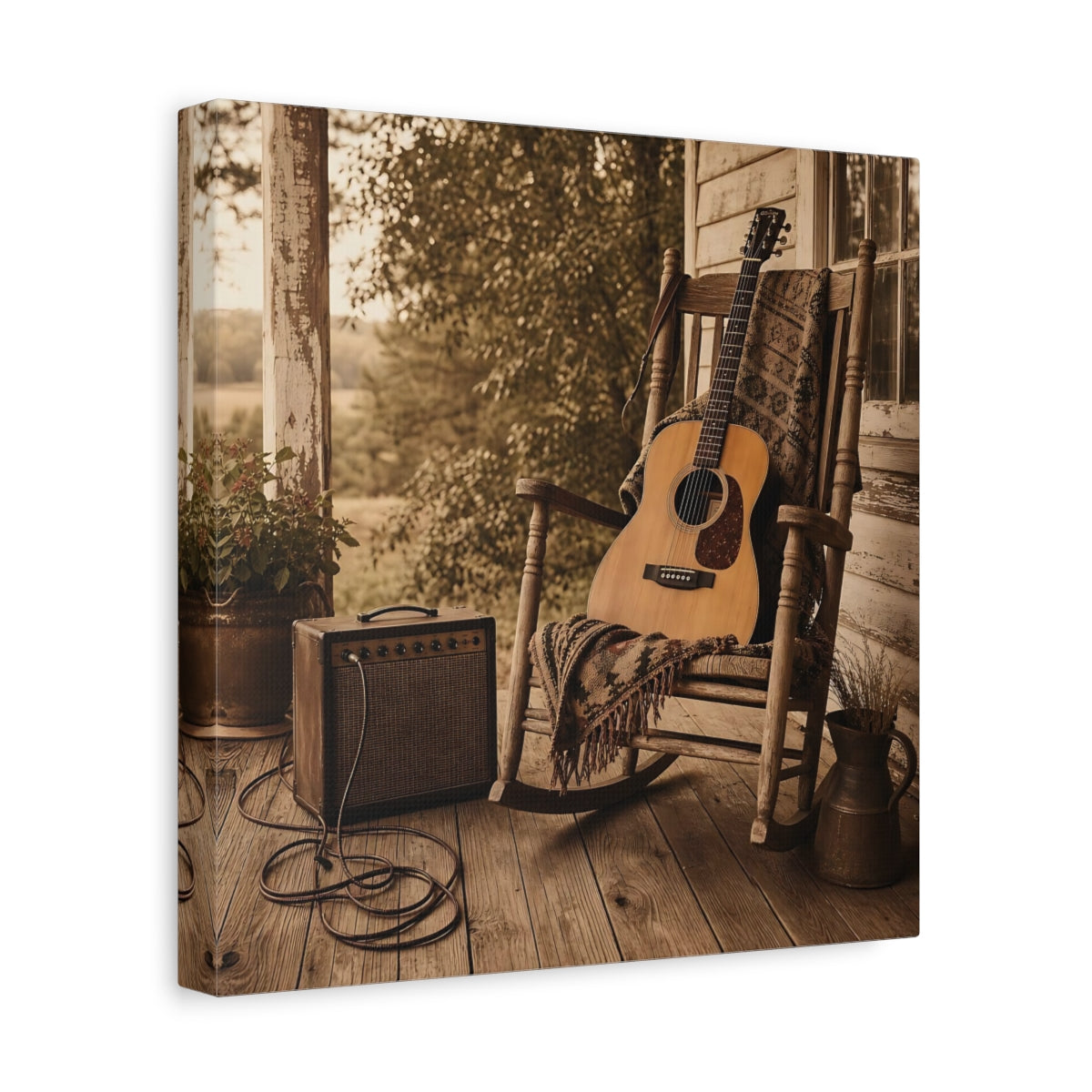 Side Mockup 8. Country Porch Guitar shown as canvas print