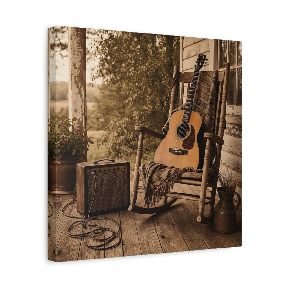 Side Mockup 7. Country Porch Guitar shown as canvas print