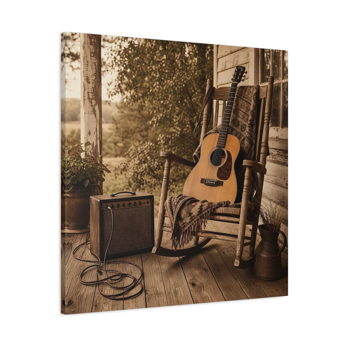 Side Mockup 3. Country Porch Guitar shown as canvas print