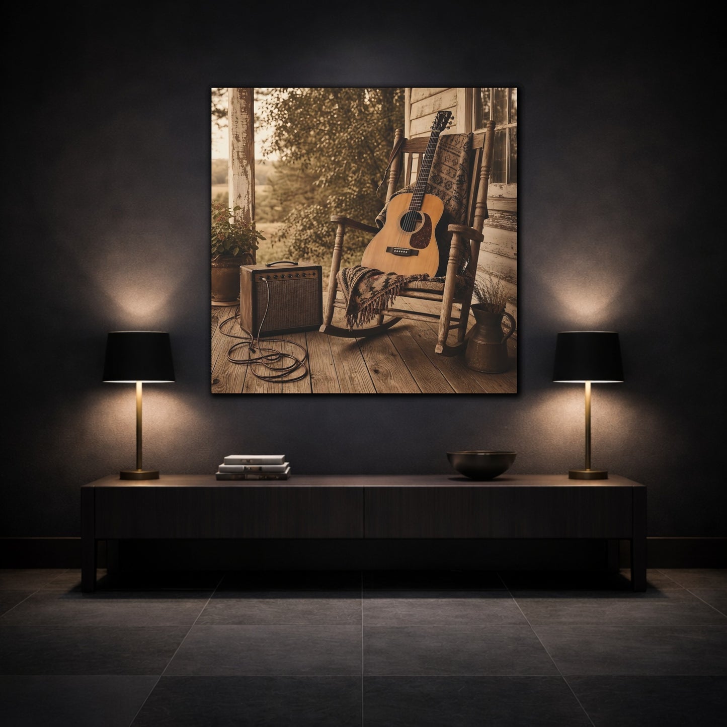 Mockup 3. Country Porch Guitar shown as canvas print