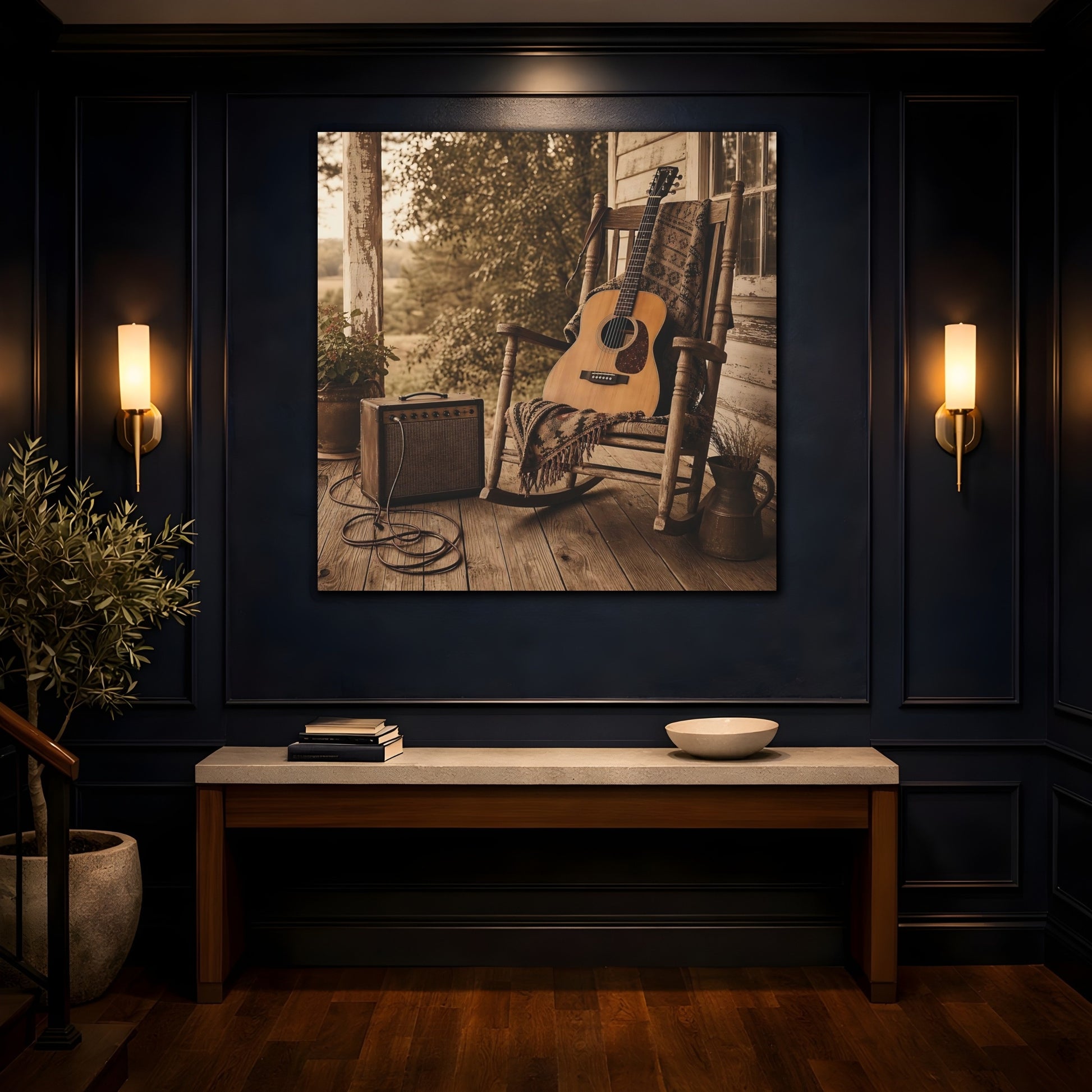 Mockup 4. Country Porch Guitar shown as canvas print
