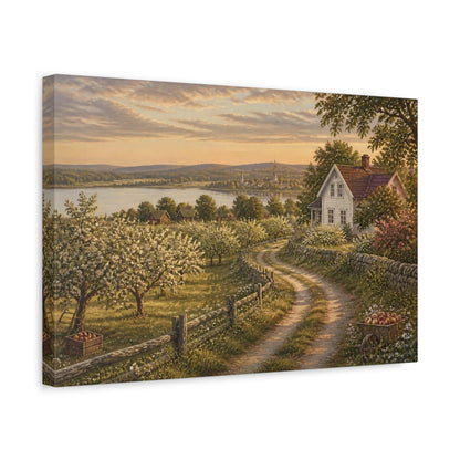 Side Mockup 4. Countyrside Farmhouse At Dusk shown as canvas print